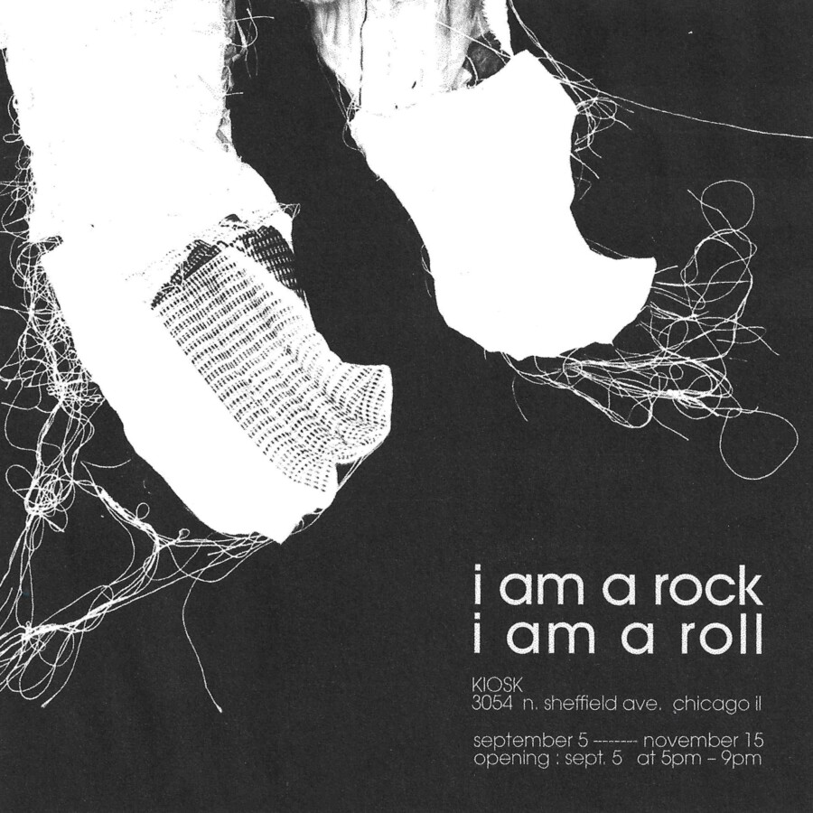 Black-and-white promotional collage for I Am A Rock I Am A Roll at KIOSK.